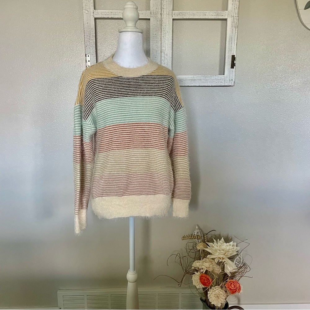 On Blue Striped Multicolor Women's Sweater
